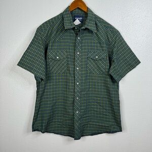 Vintage Wrangler Western‎ Pearl Snap Plaid Short Sleeve Shirt Size Large
